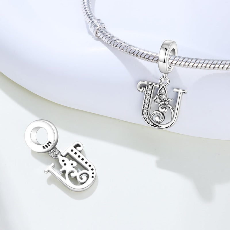 PANPOKI Store 2 Pack 925 Sterling Silver Butterfly Letter Charms for Bracelets and Necklace Alphabet Initial Dangle Pendants Round Spacer Beads Pave Cubic Zirconia Jewelry Gift for Women - Image 2